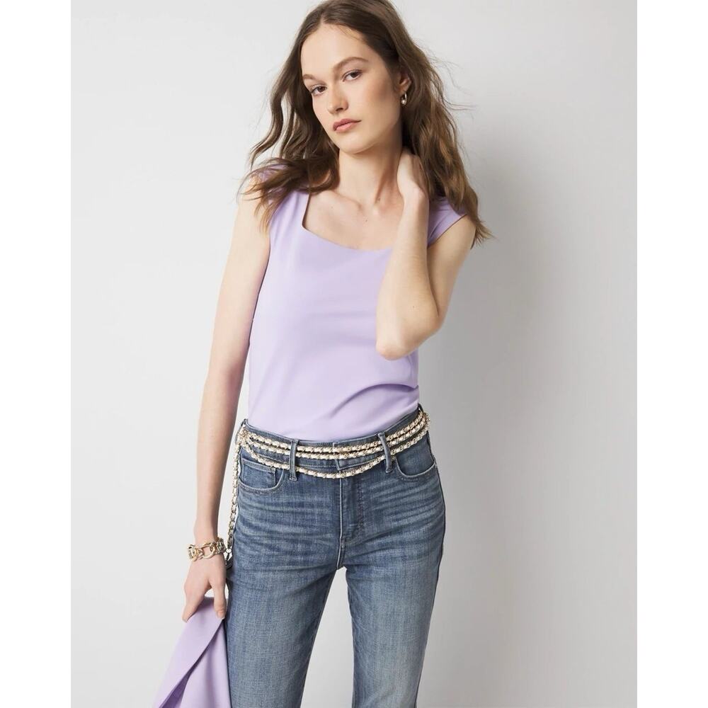 White House Black Market WHBM FORME Lavender Square Neck Stretch Top XL